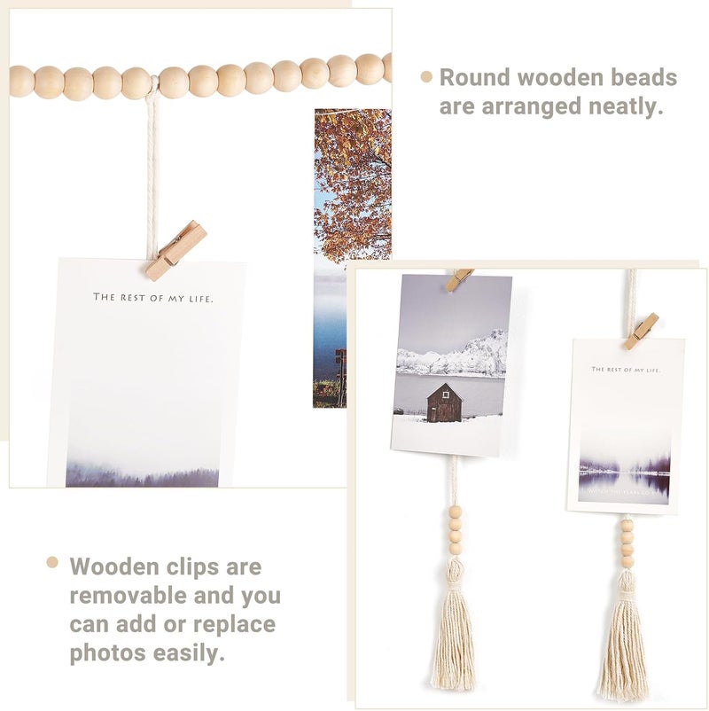 Dahey Macrame Wall Hanging Photo Display Dorm Wall Decor Boho Collage Picture Frame with Wooden Beads Garland Photo String With Clips for Teen Girl College Bedroom Living Room Classroom Christmas Gift - Image 5